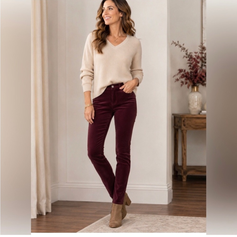 NWOT CABI Burgundy Maroon Wine Vineyard Corduroy Size 4 Skinny Pants Fall Winter